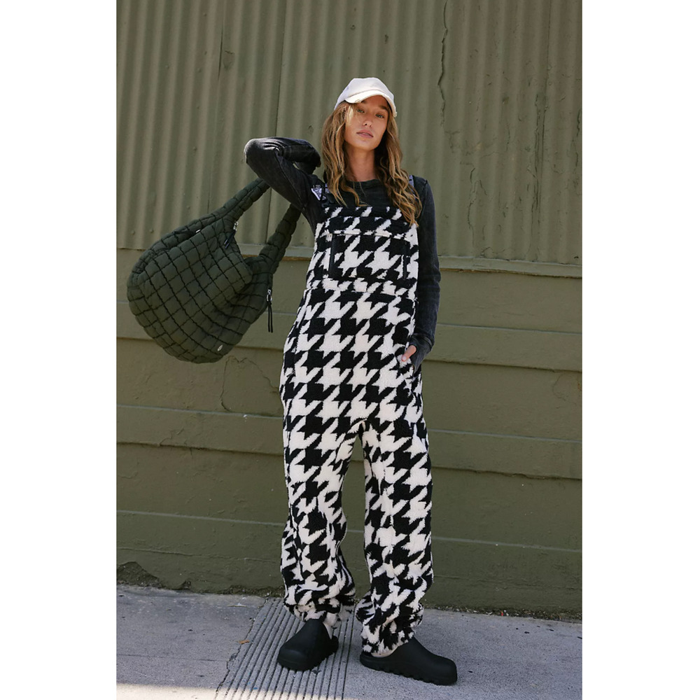 Free People Black & White Houndstooth Pinafore Jumpsuit